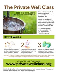 The Private Well Class FREE ONLINE TRAINING for PRIVATE WELL OWNERS A free online course that helps homeowners
