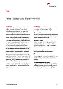 Policy  Holcim Corporate Social Responsibility Policy Policy Statement