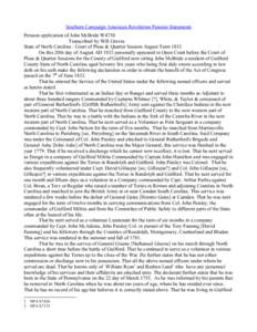 Southern Campaign American Revolution Pension Statements Pension application of John McBride W4730 Transcribed by Will Graves State of North Carolina : Court of Pleas & Quarter Session August Term 1832 On this 20th day o