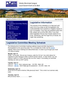 Alaska Municipal League Local Government at its Best + Strengthening Alaska Municipalities Through