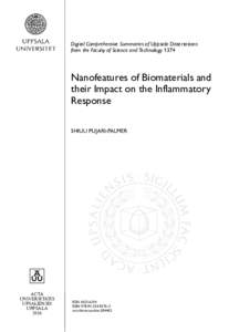 Digital Comprehensive Summaries of Uppsala Dissertations from the Faculty of Science and Technology 1374 Nanofeatures of Biomaterials and their Impact on the Inflammatory Response