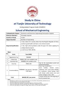 Study in China at Tianjin University of Technology Undergraduate Program GuideSchool of Mechanical Engineering Undergraduate Program