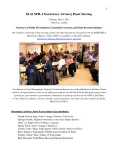 NPR-A Subsistence Advisory Panel Meeting Summary forJune[removed], in Point Lay, Alaska