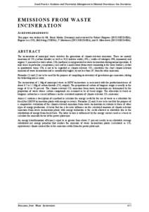 Good Practice Guidance and Uncertainty Management in National Greenhouse Gas Inventories  E M I SS IONS FR OM WAS T E INCIN ERATION ACKNOWLEDGEMENTS This paper was written by Mr. Bernt Johnke (Germany) and reviewed by Ro