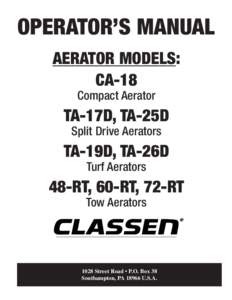 OPERATOR’S MANUAL AERATOR MODELS: CA-18 Compact Aerator  TA-17D, TA-25D