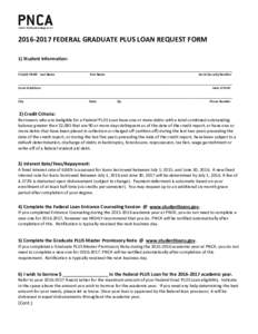 FEDERAL GRADUATE PLUS LOAN REQUEST FORM 1) Student Information: _____________________________________________________________________________________ PLEASE PRINT Last Name  First Name