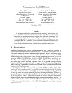 Nonparametric GARCH Models Peter Buhlmann Alexander J. McNeil Seminar fur Statistik Department of Mathematics Federal Institute of Technology