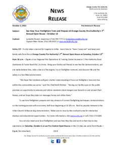 NEWS RELEASE October 2, 2012 Orange County Fire Authority PIO/Community Relations