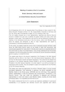 Meeting of Leaders of the G-4 countries Brazil, Germany, India and Japan on United Nations Security Council Reform Joint Statement New York, September 26, 2015