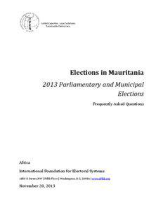 Elections in Mauritania 2013 Parliamentary and Municipal Elections