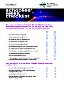 FACT SHEET 1  schoolies’ week checklist