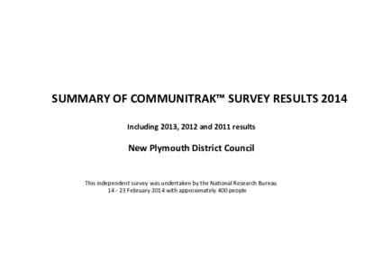 SUMMARY OF COMMUNITRAK™ SURVEY RESULTS 2014 Including 2013, 2012 and 2011 results New Plymouth District Council  This independent survey was undertaken by the National Research Bureau