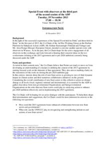 Special Event with observers at the third part of the second session of the ADP Tuesday, 19 November[removed] — 18.30 Venue: Meeting room 27