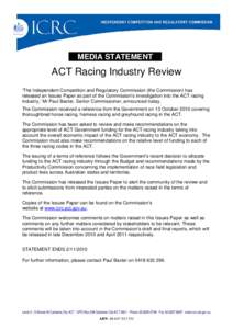 Microsoft Word - MediaRelease101102 - Racing_Industry- Issues Paper 2010