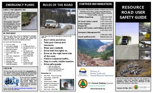 RULES OF THE ROAD  EMERGENCY PLANS EXPECT THE UNEXPECTED Always plan ahead! Weather can change very quickly; vehicles break down; people