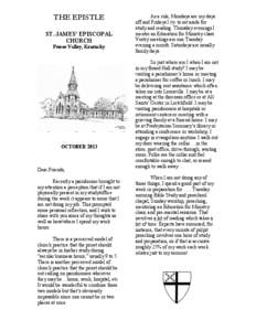 THE EPISTLE ST. JAMES’ EPISCOPAL CHURCH Pewee Valley, Kentucky  OCTOBER 2013