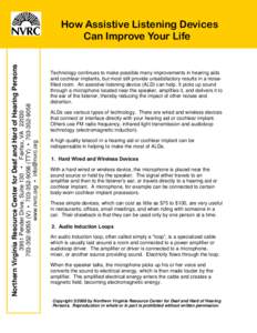 3951 Pender Drive, Suite 130 • Fairfax, VA9055 (V) • TTY) • www.nvrc.org •  Northern Virginia Resource Center for Deaf and Hard of Hearing Persons
