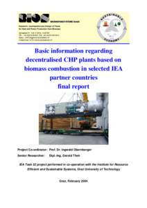 Basic information regarding decentralised CHP plants based on biomass combustion in selected IEA partner countries final report