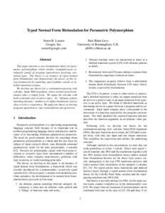 Typed Normal Form Bisimulation for Parametric Polymorphism Soren B. Lassen Google, Inc.   Paul Blain Levy