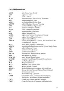 List of Abbreviations A2/AD	 AAF AC	 ACSA	 ADF