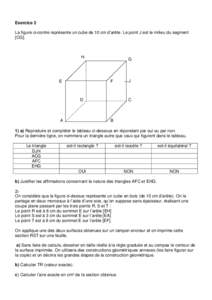 Exercice 2 La figure ci-contre représente un cube de 10 cm d’arête. Le point J est le milieu du segment [CG]. H