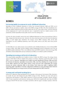 KOREA Increasing public investment in early childhood education Spending on early childhood education in Korea has increased between 2000 and 2010, up to USD[removed]per pre-primary student, close to the OECD average of US