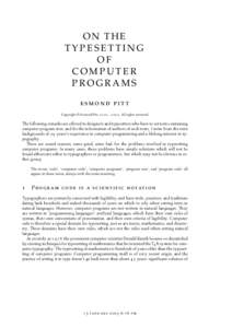 ON THE TYPESETTING OF COMPUTER PROGRAMS esmond pitt