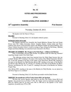 - [removed]No. 42 VOTES AND PROCEEDINGS of the YUKON LEGISLATIVE ASSEMBLY