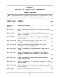 APPENDIX 3 REFERENCE TABLE FOR EXCLUSIONS AND EXEMPTIONS TABLE OF CONTENTS NOTE:  Some states do not allow some of the exemptions and exclusions on this listing, so some of