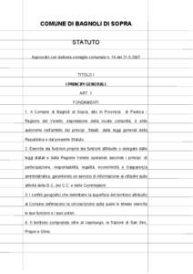 COMUNE DI BAGNOLI DI SOPRA STATUTO Approvato con delibera consiglio comunale n. 16 del[removed]