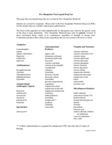 New Hampshire Non-Legend Drug List This page lists non-legend drugs that are covered by New Hampshire Medicaid. Insulins are covered for recipients. Please refer to the New Hampshire Preferred Drug List (PDL) for the ins