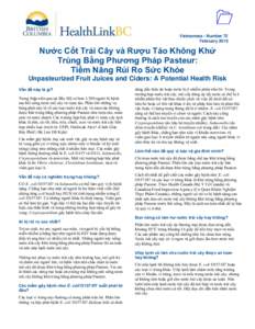 Vietnamese - Number 72 February 2010 Nước Cốt Trái Cây và Rượu Táo Không Khử Trùng Bằng Phương Pháp Pasteur: Tiềm Năng Rủi Ro Sức Khỏe