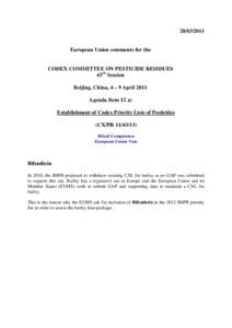 [removed]European Union comments for the CODEX COMMITTEE ON PESTICIDE RESIDUES 43rd Session