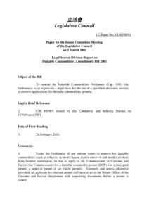 立法會 Legislative Council LC Paper No. LS[removed]Paper for the House Committee Meeting of the Legislative Council on 2 March 2001