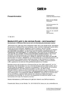 Presseinformation  Südwestrundfunk Anstalt des öffentlichen Rechts Bianca von der Weiden Pressestelle