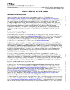 FFIEC Federal Financial Institutions Examination Council Arlington, VA[removed]CALL REPORT DATE: December 31, 2013 FOURTH 2013 CALL, NUMBER 266