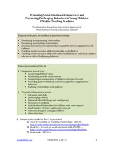 Promoting Social-Emotional Competence and Preventing Challenging Behaviors in Young Children: Effective Teaching Practices The Promotion-Prevention-Intervention Approach of Three National Technical Assistance Centers* Pr