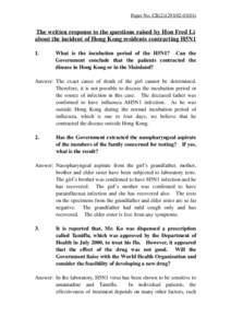 Paper No. CB[removed])  The written response to the questions raised by Hon Fred Li about the incident of Hong Kong residents contracting H5N1 1.