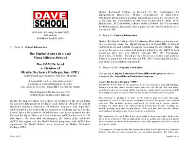 [removed]Catalog Version XXIX Addendum Published April 23, [removed]Page 3 – School Information  The Digital Animation and