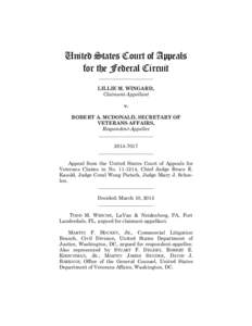 United States Court of Appeals for the Federal Circuit ______________________ LILLIE M. WINGARD, Claimant-Appellant