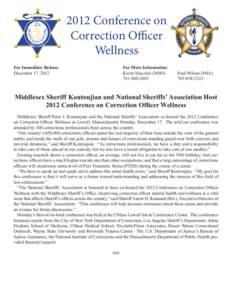 2012 Conference on Correction Officer Wellness For Immediate Release					 For More Information: December 17, 2012