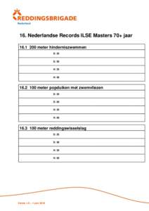 16. Nederlandse Records ILSE Masters 70+ jaarmeter hinderniszwemmen D. 25 D. 50 H. 25 H. 50