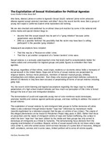 The Exploitation of Sexual Victimization for Political Agendas Laura Zárate & Aline Jesus Rafi Arte Sana, Alianza Latina en contra la Agresión Sexual (ALAS: national Latina victim advocate alliance against sexual viole