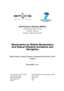 Best Practice in Robotics (BRICS) Grant Agreement Number: [removed][removed]Instrument: Collaborative Project (IP)  Benchmarks for Mobile Manipulation