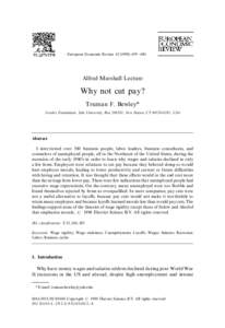 European Economic Review[removed]—490  Alfred Marshall Lecture Why not cut pay ? Truman F. Bewley*