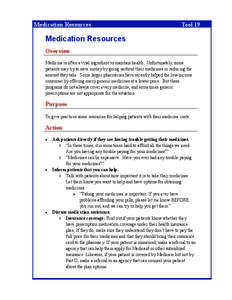 Medication Resources  Tool 19 Medication Resources Overview