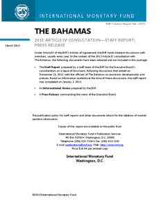 The Bahamas: 2013 Article IV Consultation--Staff Report; Press Release; IMF Country Report 14/75; January 3, 2014