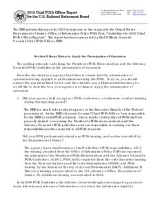 2013 Chief FOIA Officer Report for the U.S. Railroad Retirement Board U.S. Railroad Retirement Board 844 North Rush Street Chicago Illinois, 