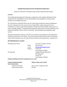 Hualapai Planning & Economic Development Department Request for Proposal for Renewable Energy Technician Apprenticeship Program Overview: The Hualapai Planning Department (Planning) is a department of the Hualapai Tribal