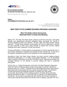 New York State Board of Regents The State Education Department The University of the State of New York / Albany, NY[removed]Office of Communications[removed]  NEWS